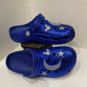 Disney 2020 Wishes Come True Blue Glitter Crocs W7 M5 Make A Wish Mickey Slides